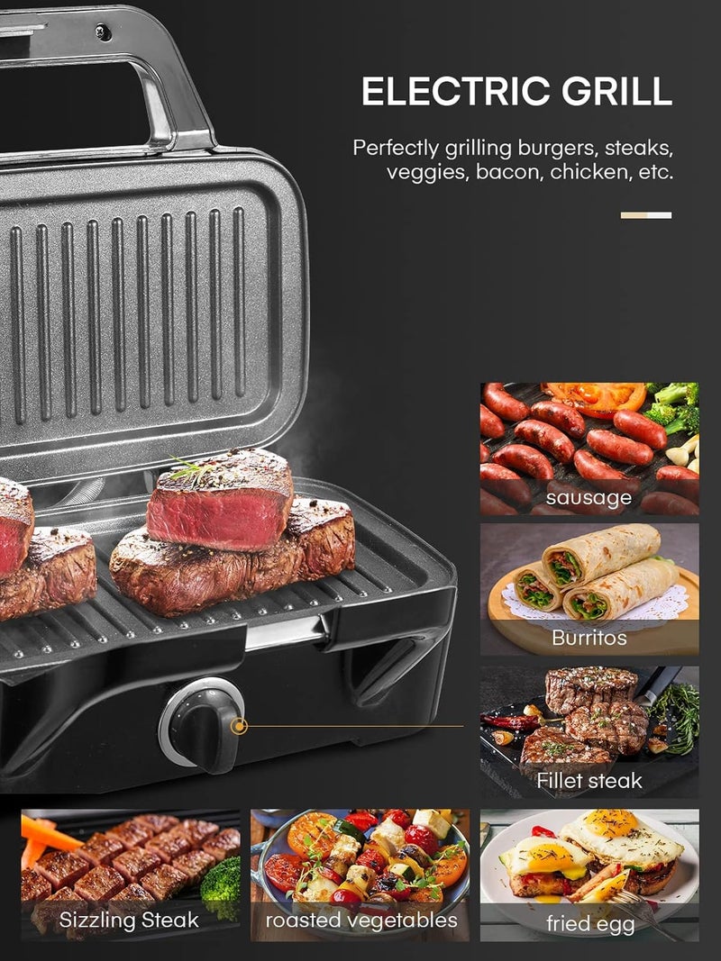 FOHERE Sandwich Maker 3 In 1 Waffle Maker With Removable Plates,1200W Grilled Cheese Maker, 5-gear Temperature Control, Non-stick Coating Easy to Clean, Indicator Lights, Silver/Black - Image 5